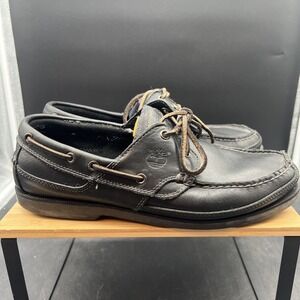Timberland Black Deck Boat Shoes Classic 100% Leather Mens 10M Preppy Slip On